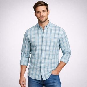 Izod Men's Light Blue Checkered Shirt